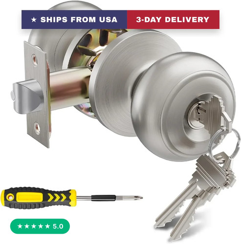 Keyed entry door knob - door, with